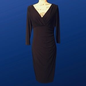 LAUREN RALPH LAUREN Empire Ruched Dress, BLACK, Size 10, NWOT